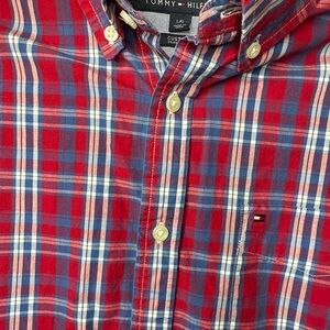 Tommy Hilfiger Red and Blue Plaid Men's Shirt